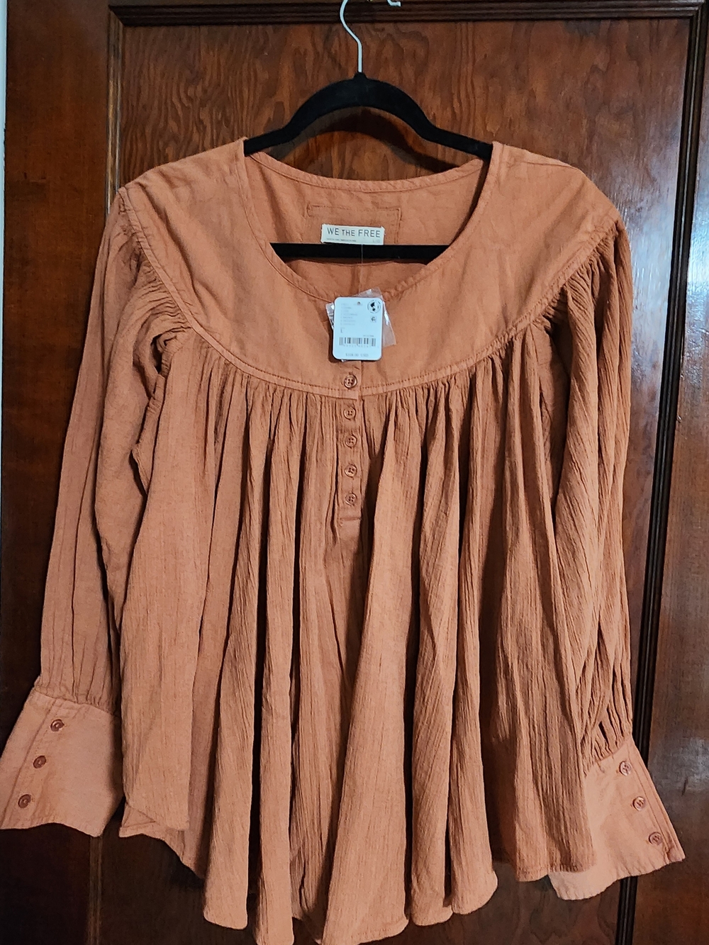 NWT Free People We The Free Malibu Crinkle Top Orange Rust Large